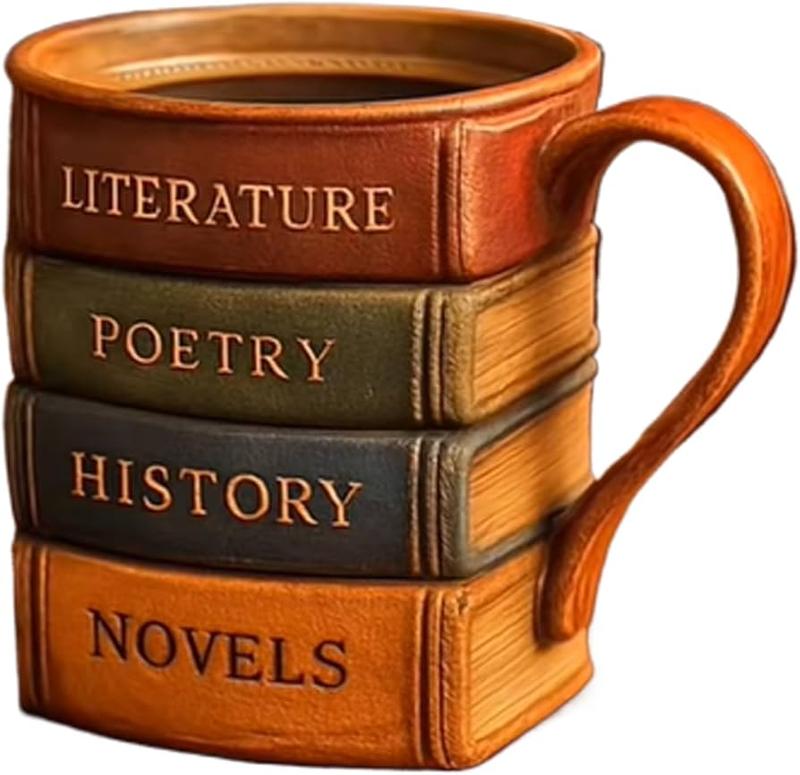 mug shaped like books stacked