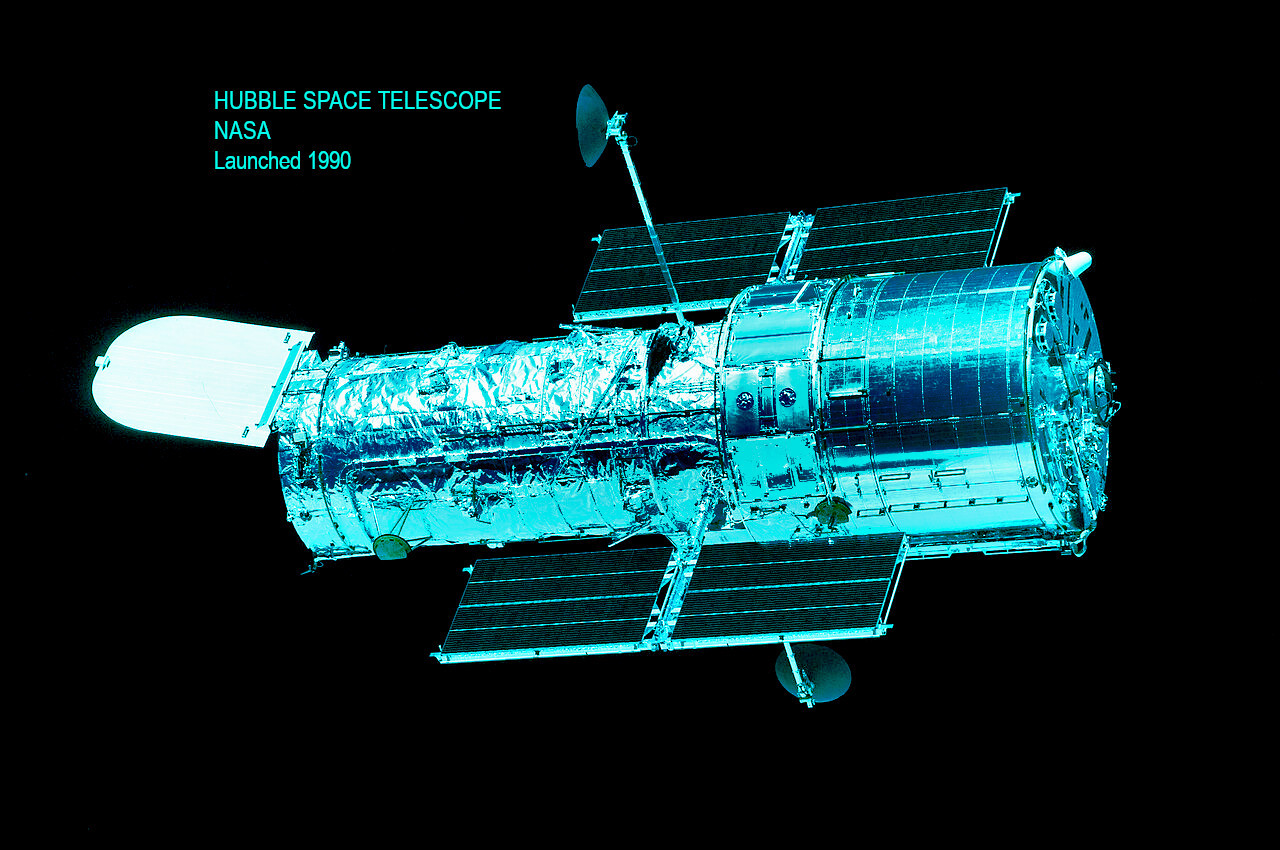 Hubble Space Telescope, a telescope colored cyan