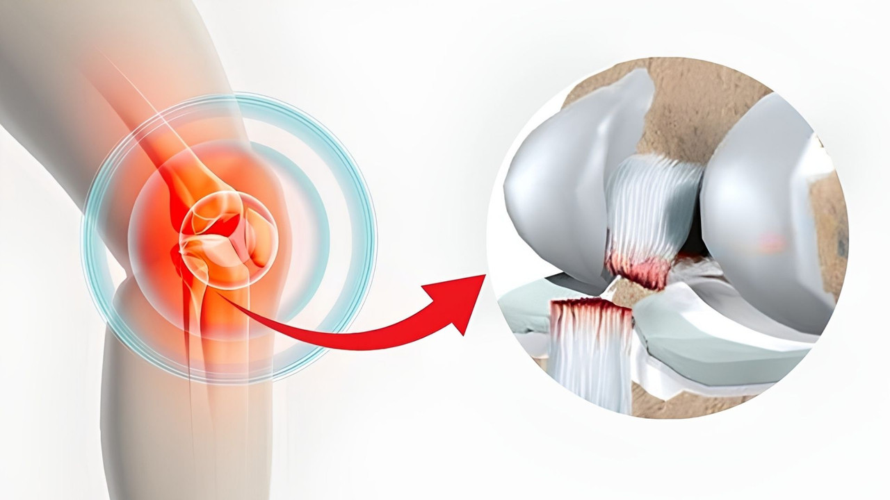 Minh họa vị trí tổn thương và cận cảnh dây chằng chéo trước bị đứt tại khớp gối