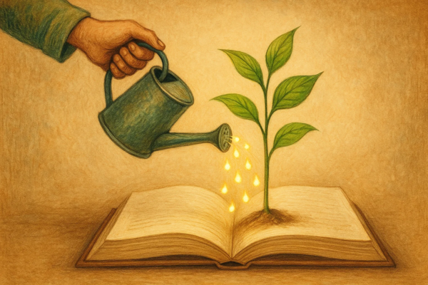 Un jardinier arrosant une jeune pousse