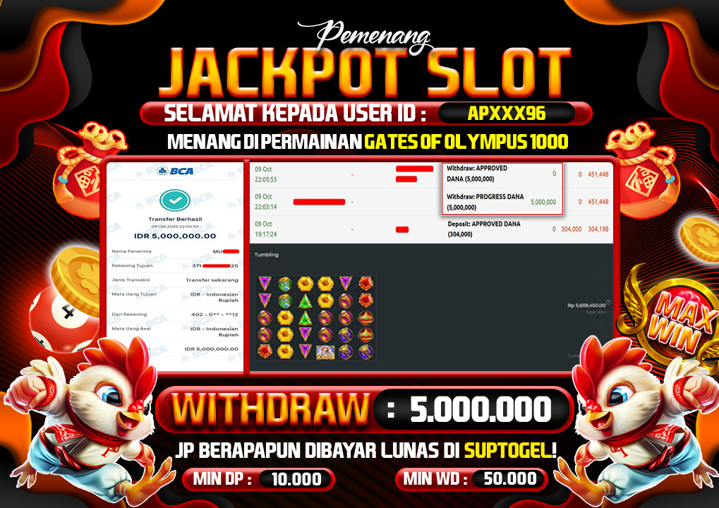  BUKTI KEMENANGAN 09 OCTOBER 2025 MENANG DI PERMAINAN  SLOT GATES OF OLYMPUS 1000 5 JT