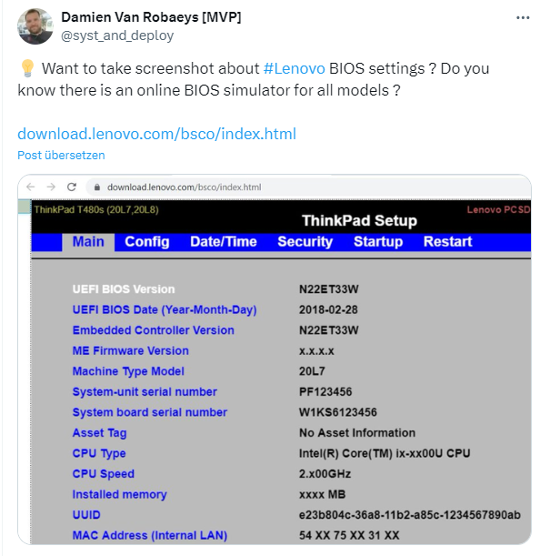 Lenovo BIOS simulator