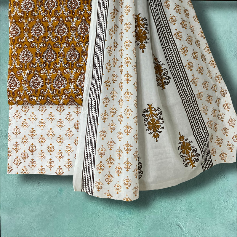 Mustard Royale Hand Block Printed Cotton Dress Material