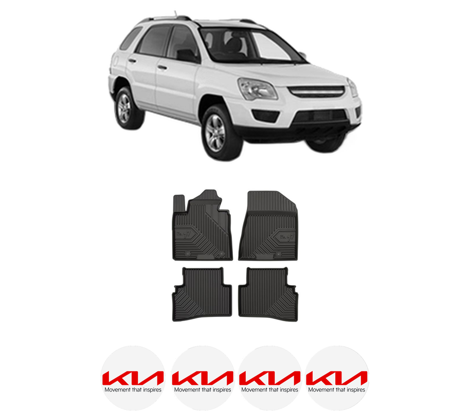 Set covorase presuri KIA SPORTAGE II (JE_, KM_) din 2004-2010, auto, din cauciuc thermoplastic, 4 Stickere auto cu KIA