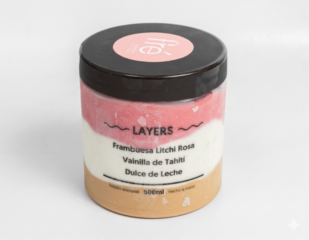 Layers de Frambuesa Litchi Agua de rosa, Vainilla de Tahiti y Dulce de Leche