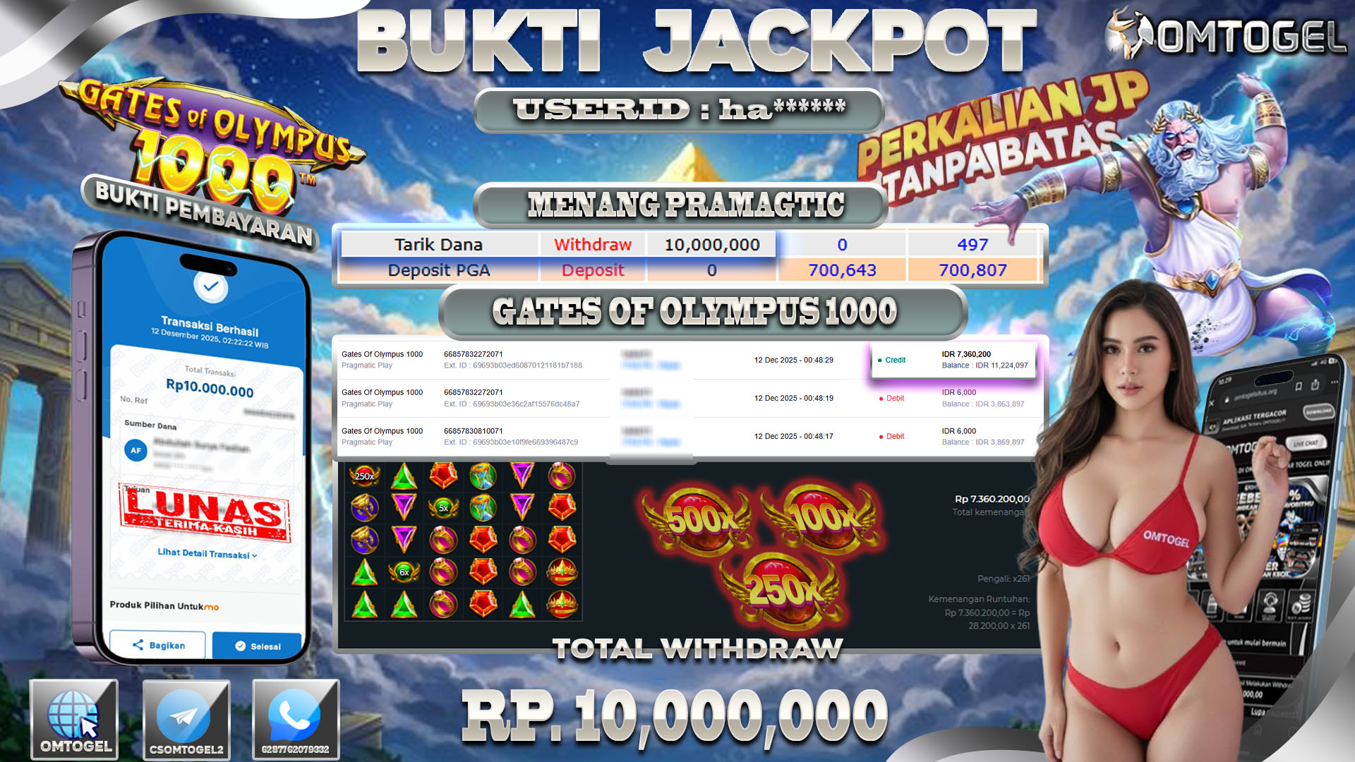 OMTOGEL JACKPOT PRAGMATIC PLAY GATES OF OLYMPUS 1000 ,10 JUTA DI BAYAR LUNAS ,-