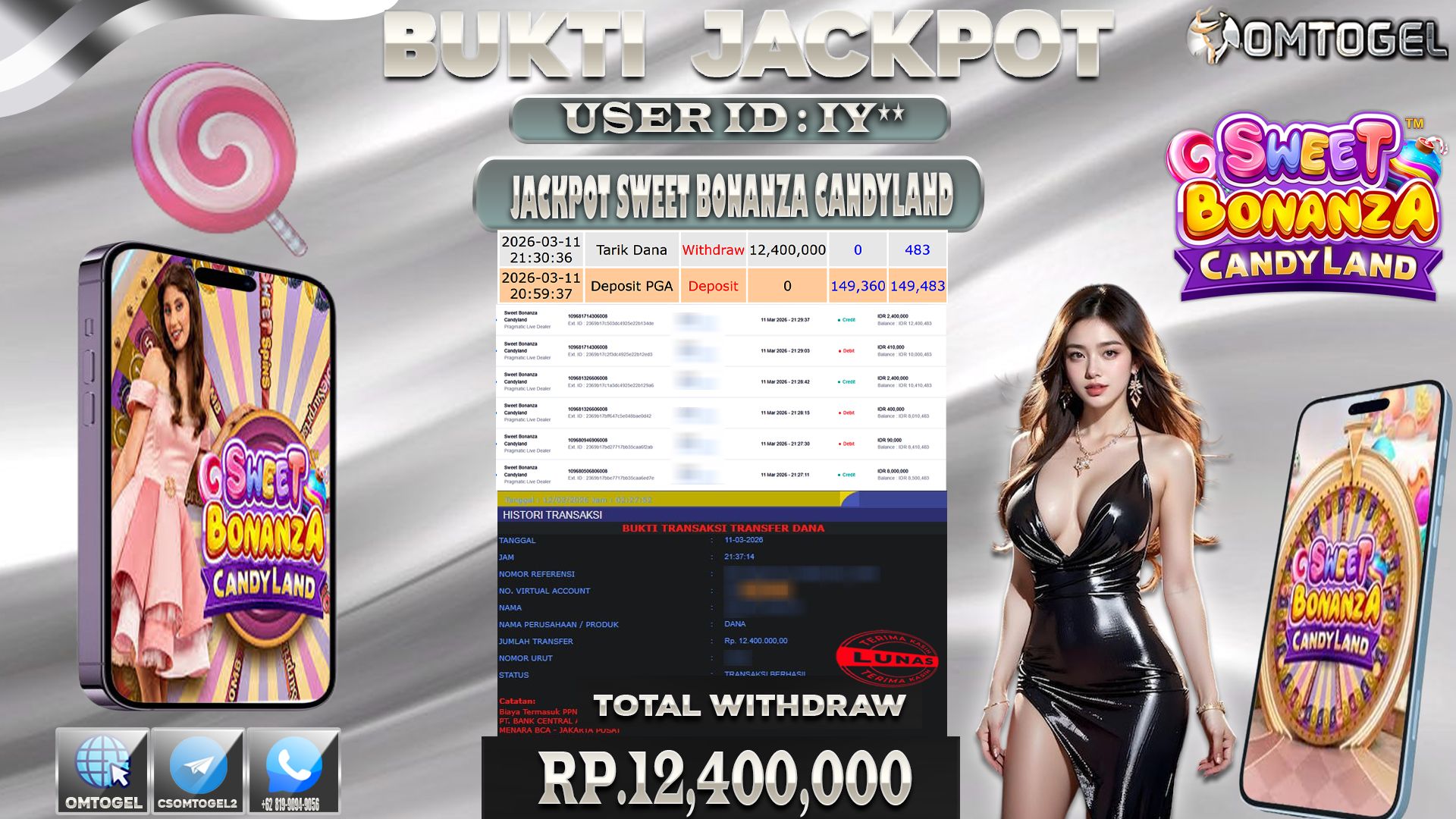 OMTOGEL JACKPOT PRAGMATIC LIVE DEALER SWEET BONANZA CANDYLAND  .12 JUTA DI BAYAR LUNAS ,-