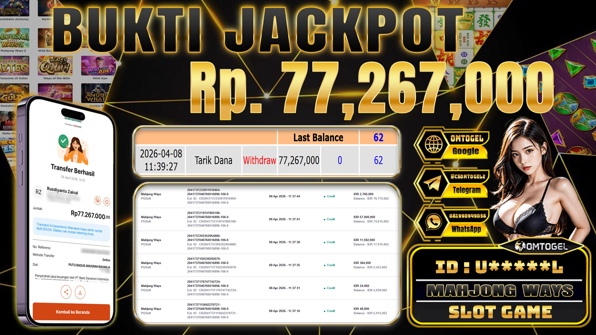 OMTOGEL JACKPOT PGSOFT MAHJONG WAYS ,77 JUTA DI BAYAR LUNAS ,-