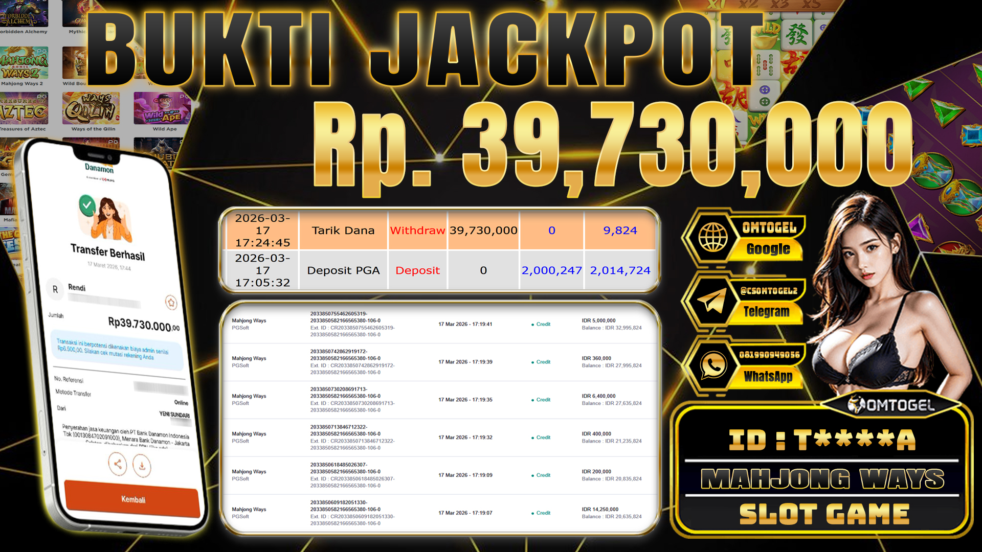 OMTOGEL JACKPOT PG SOFT MAHJONG WAYS, 39 JUTA DI BAYAR LUNAS ,-