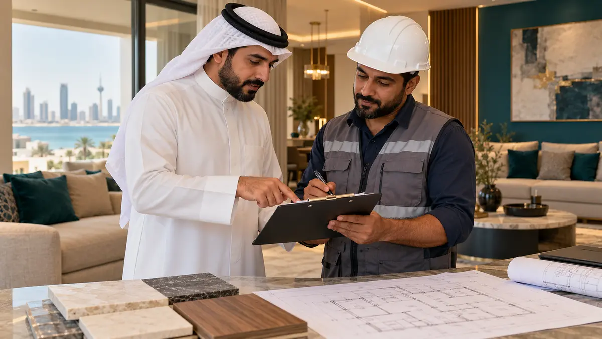تنظيم منطقة العمل وحماية المساحات عند ترميم منزل مأهول في الكويت