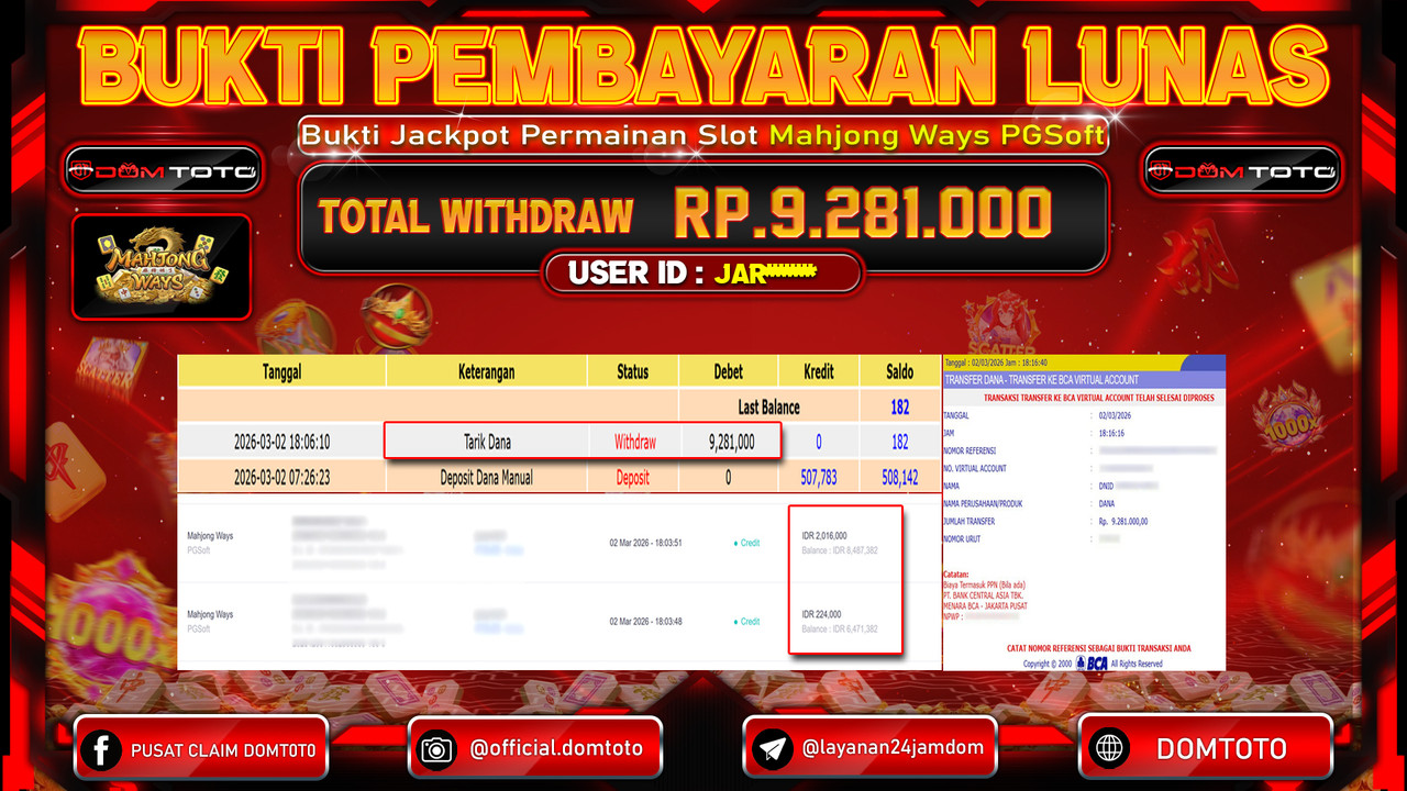 JACKPOT SLOT Mahjong Ways PGSoft 02 MARET 2026