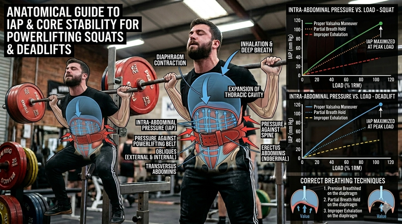 Chart showing IAP increases with load during squats and deadlifts for correct breathing techniques during heavy lifting