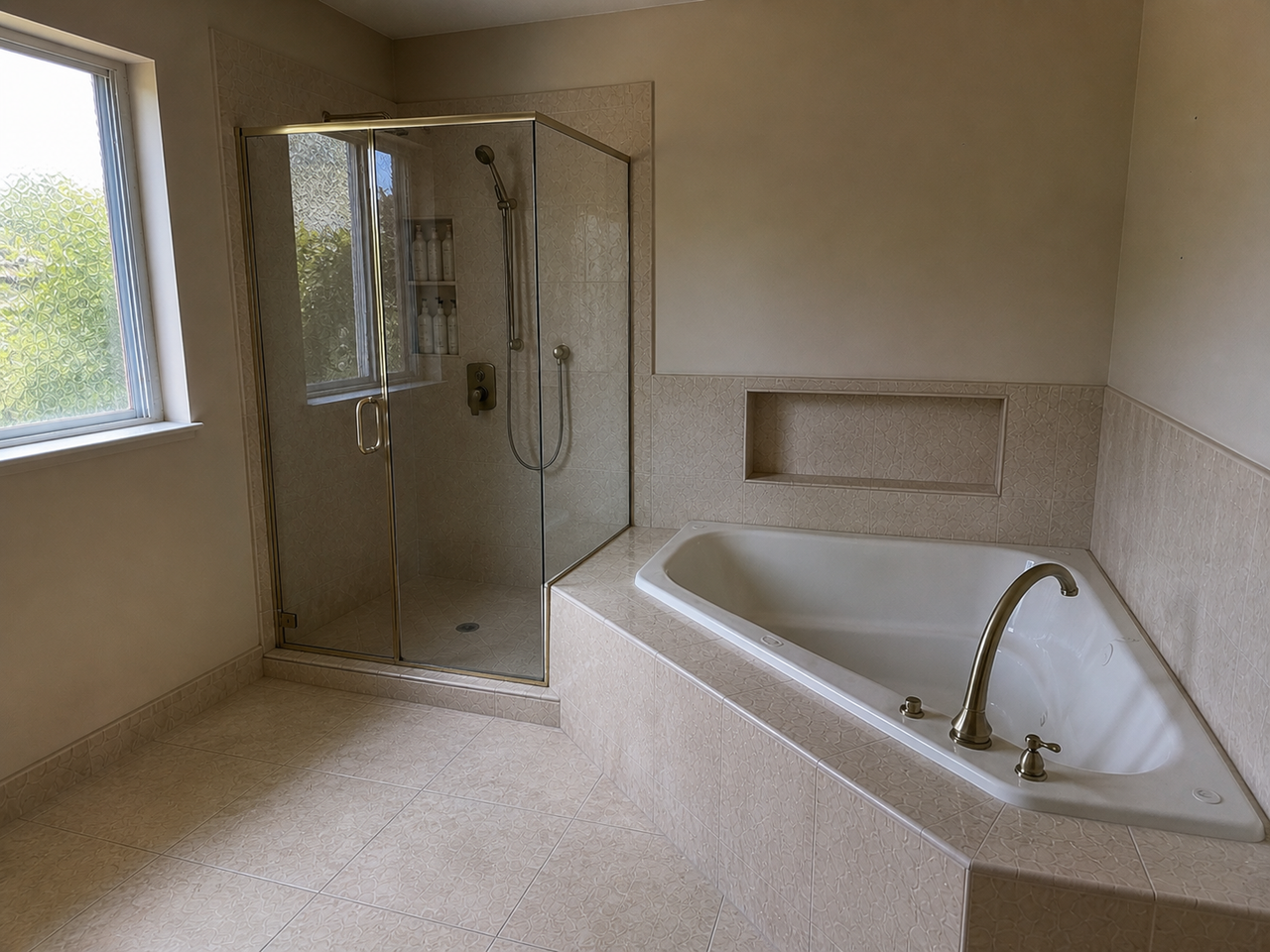 Primary bathroom before, tub side