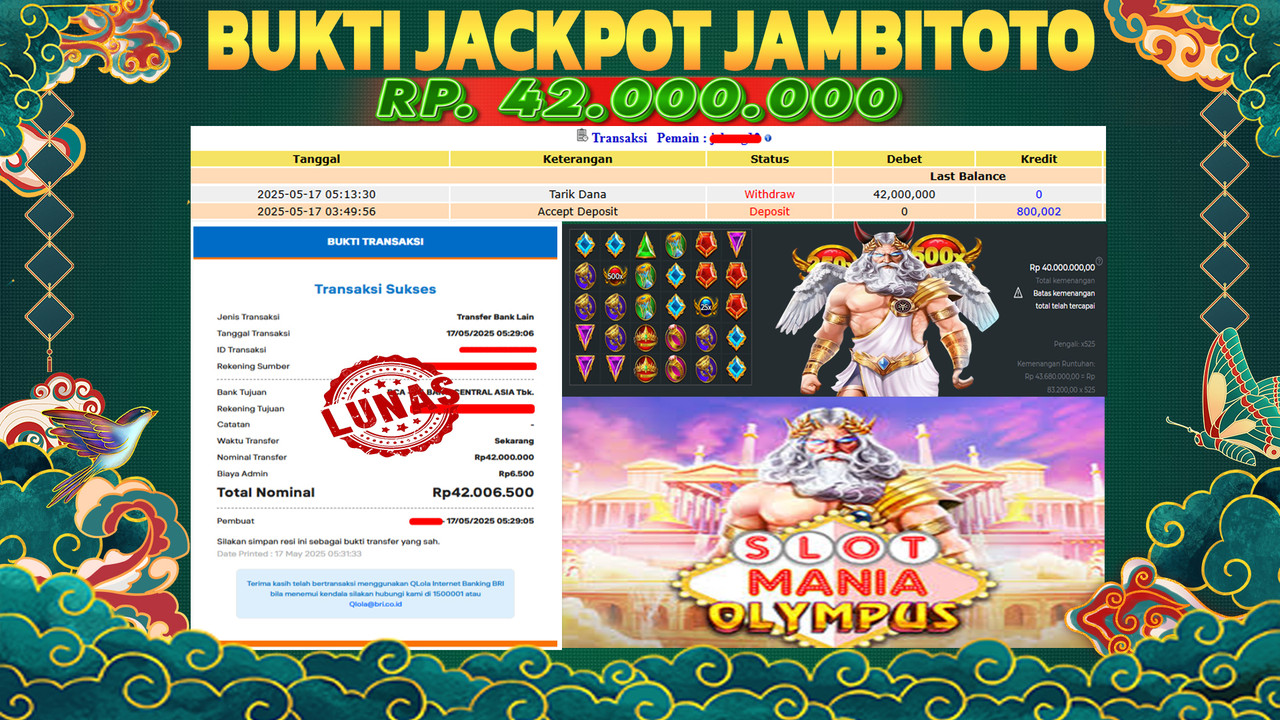 JAMBITOTO JACKPOT SLOT MANIA OLYMPUS Rp.42.000.000.,- LUNAS