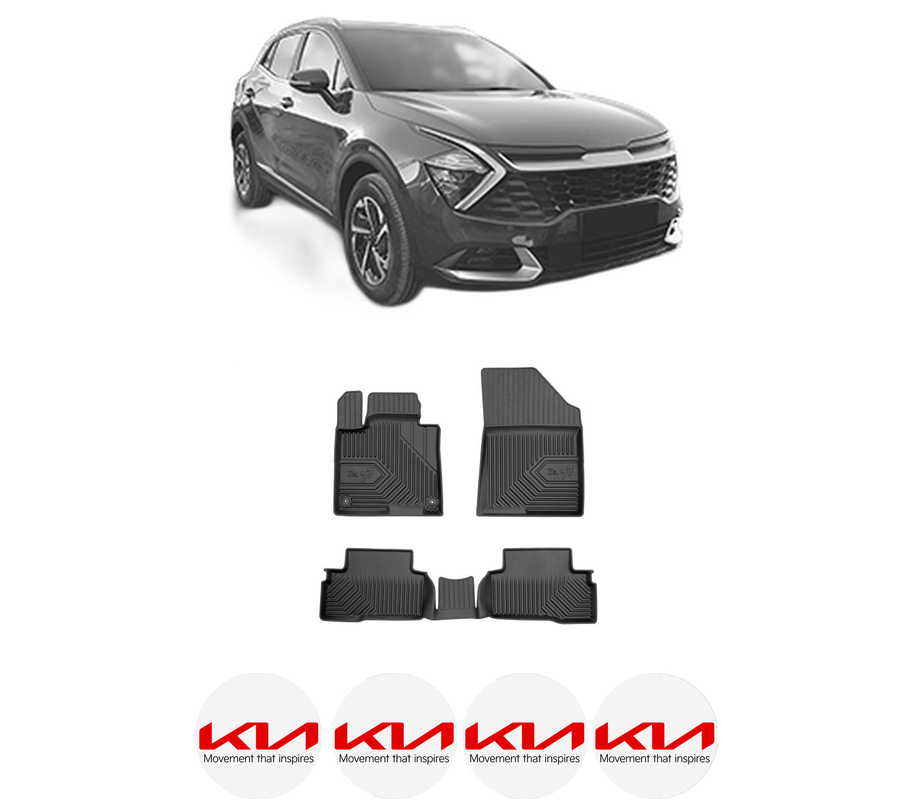 Set covorase presuri KIA SPORTAGE V (NQ5) din 2021-2024, auto, din cauciuc thermoplastic, 4 Stickere auto cu KIA