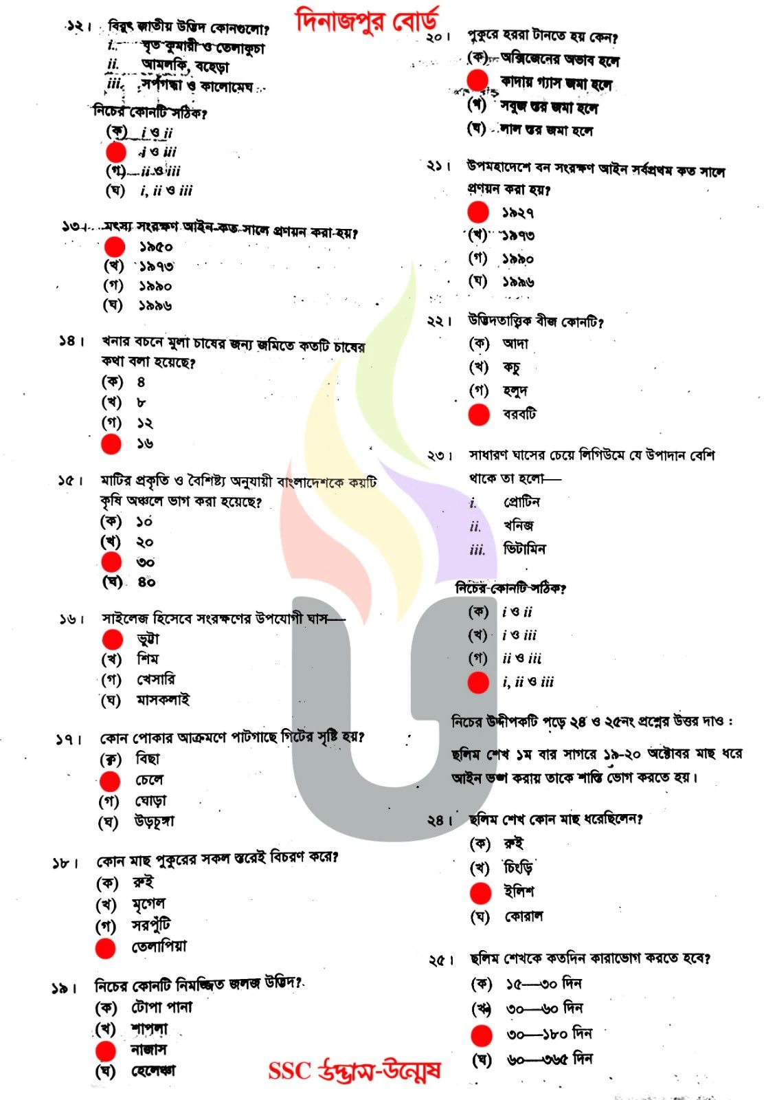Agriculture Studies MCQ Question solution 2026 Dinajpur Board