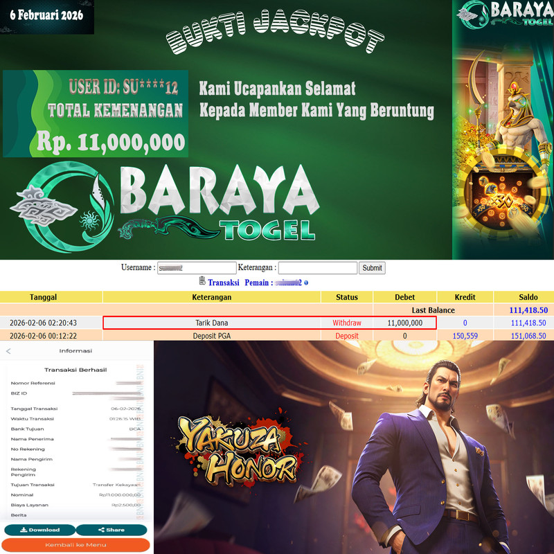 Rp. 11.000.000.- WD LUNAS DI BARAYATOGEL