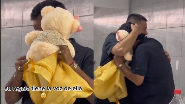 Hombre recibe oso con la voz de su esposa fallecida y su reacción es viral