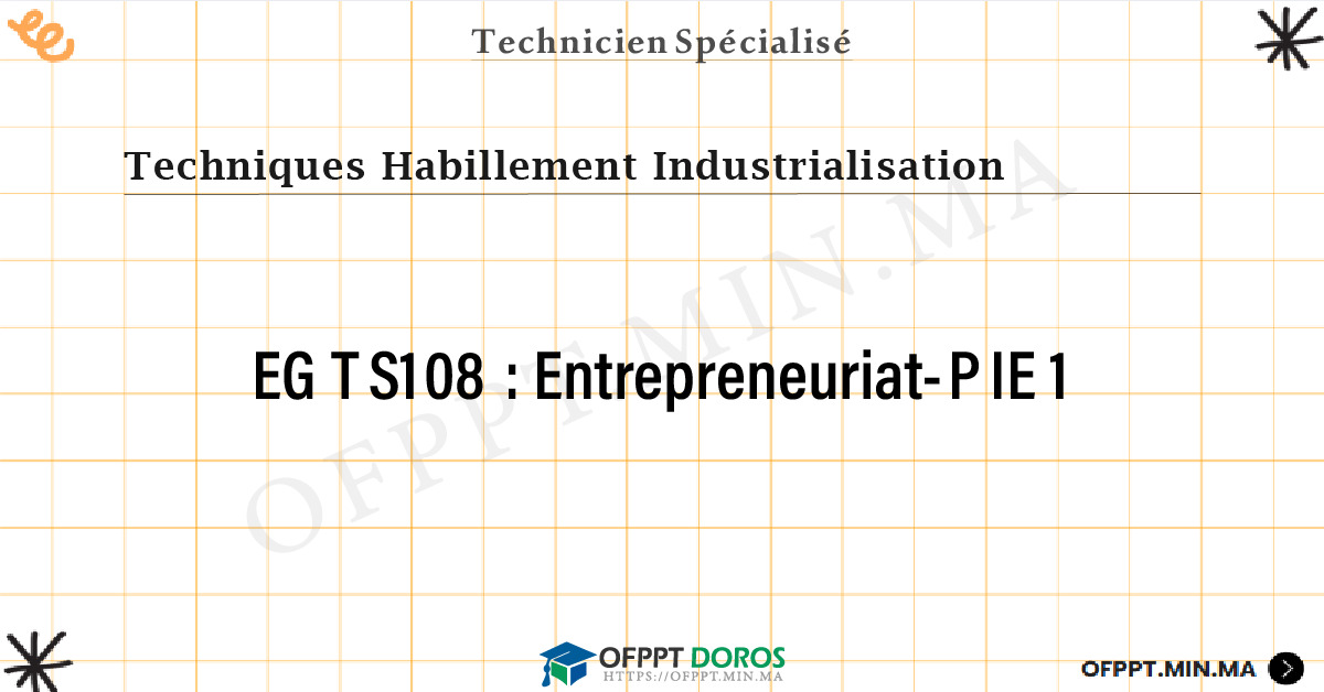 Sommaire détaillé du cours Entrepreneuriat-PIE 1 EGTS108 OFPPT - Structure du module