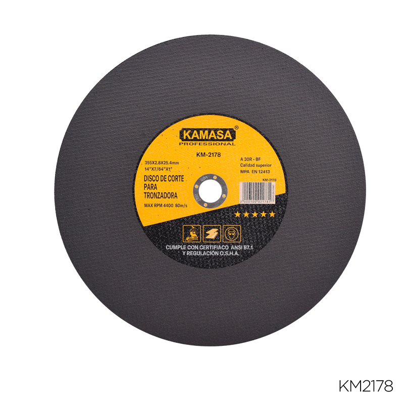 DISCO DE CORTE P/TRONZADORA 14"(355X2.8(7/64")X25.2MM) KAMASA