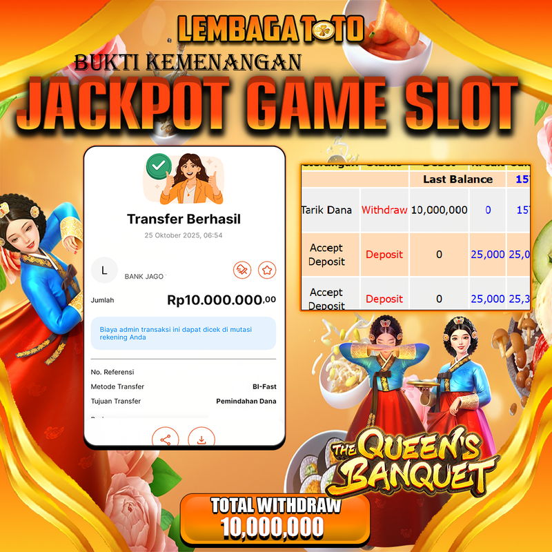 BUKTI JACKPOT 26 OCTOBER LEMBAGATOTO QUEEN S BANQUET Rp.10.000.000,- LUNAS