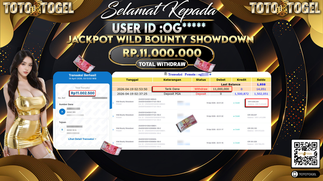 Bukti Pembayaran Jackpot Permainan Slot Wild Bounty Showdown ID:OG*****LUNAS