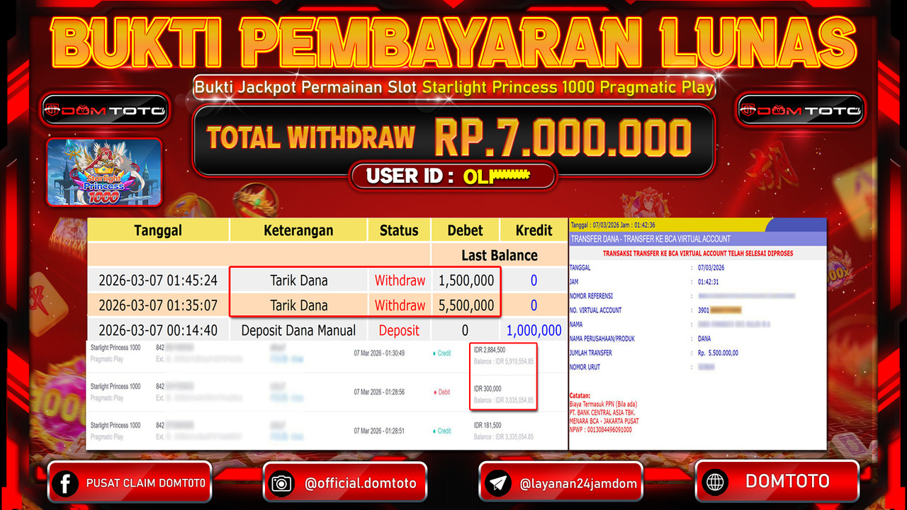 JACKPOT SLOT Starlight Princess 1000 Pragmatic Play 07 MARET 2026
