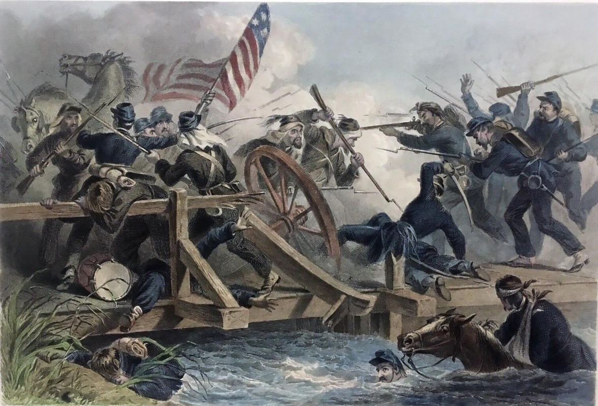 Civil americana,Bull Run 1ª,Grabado en acero coloreado_ 'Un incidente en la retirada en la batal