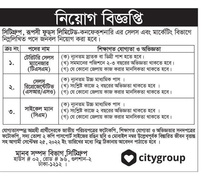 City Group job Circular 2022 