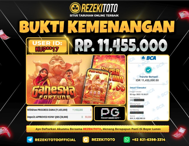 BUKTI KEMENANGAN 3 AGUSTUS 2025 GENESHA FORTUN 11 JUTA 
