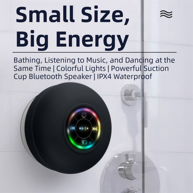 Blue IPX4 Waterproof Portable Bluetooth Shower Speaker with Suction Cup & LED Light - Multi-Use As Phone Stand, Built-in Mic for Hands-Free Calling