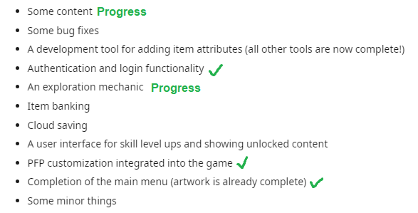The progress we've made since we posted last list of things that need to be completed before closed beta release