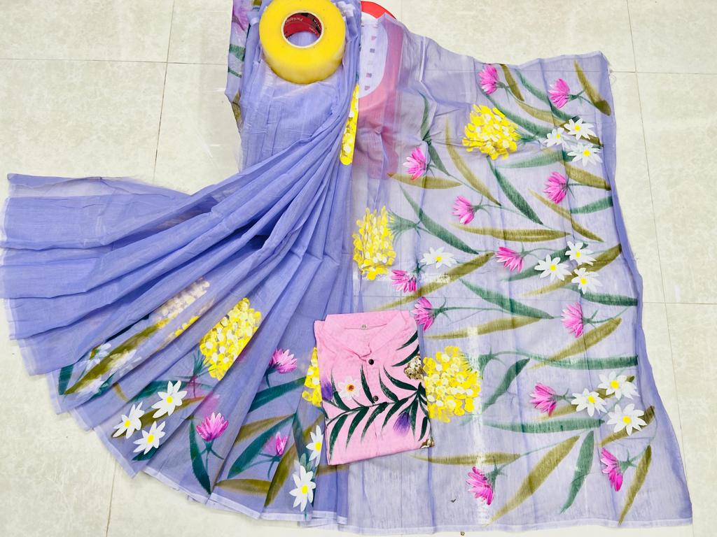 Hand Print Sharee Panjabi Couple Set