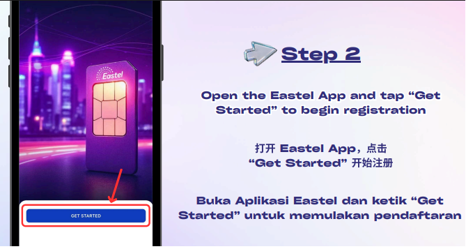 Klik Get Started dalam aplikasi Eastel