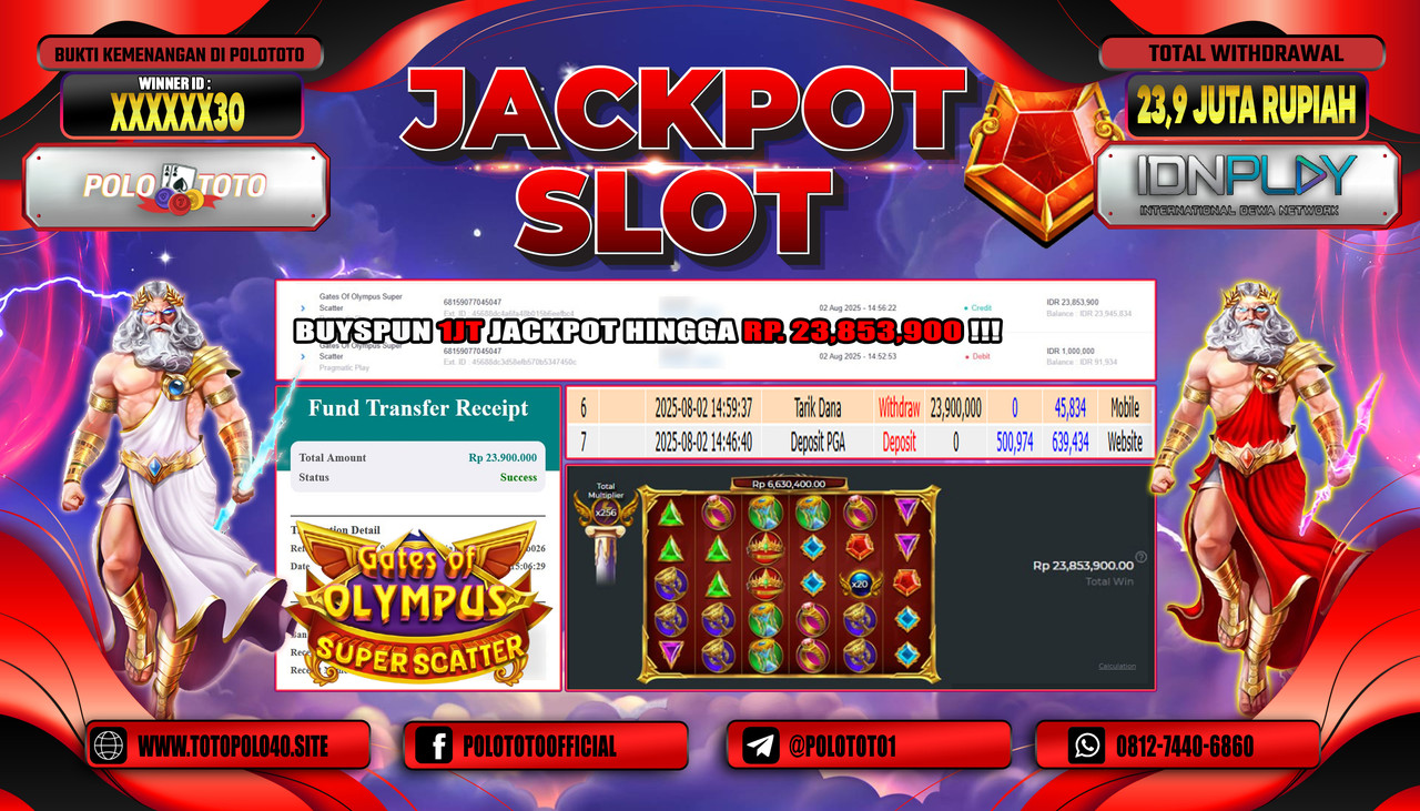 POLOTOTO JACKPOT SLOT GATES OF OLYMPUS SUPER SCATTER Rp.23.900.000,-LUNAS