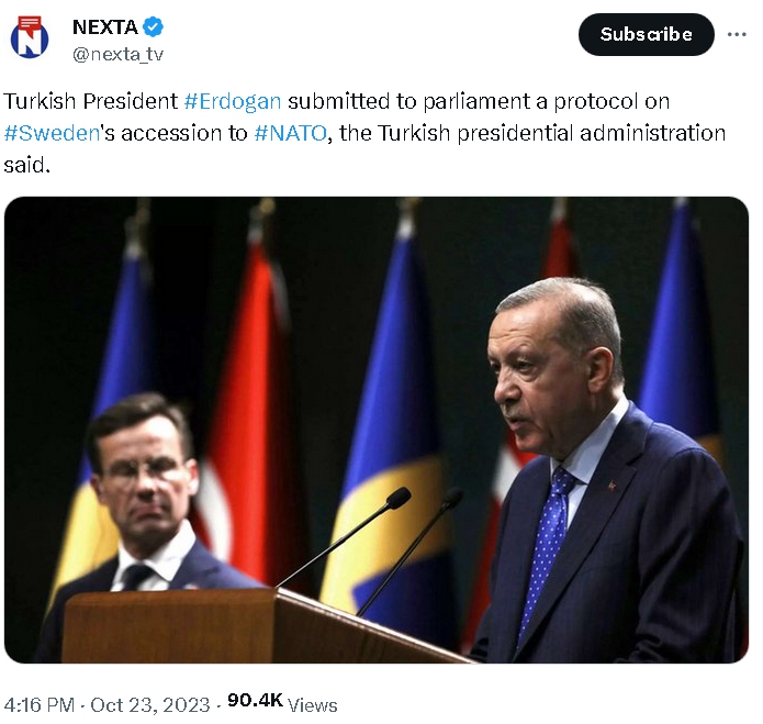 Turski predsjednik Erdogan potpisao je Protokol o pristupanju Švedske u NATO Screenshot-12617
