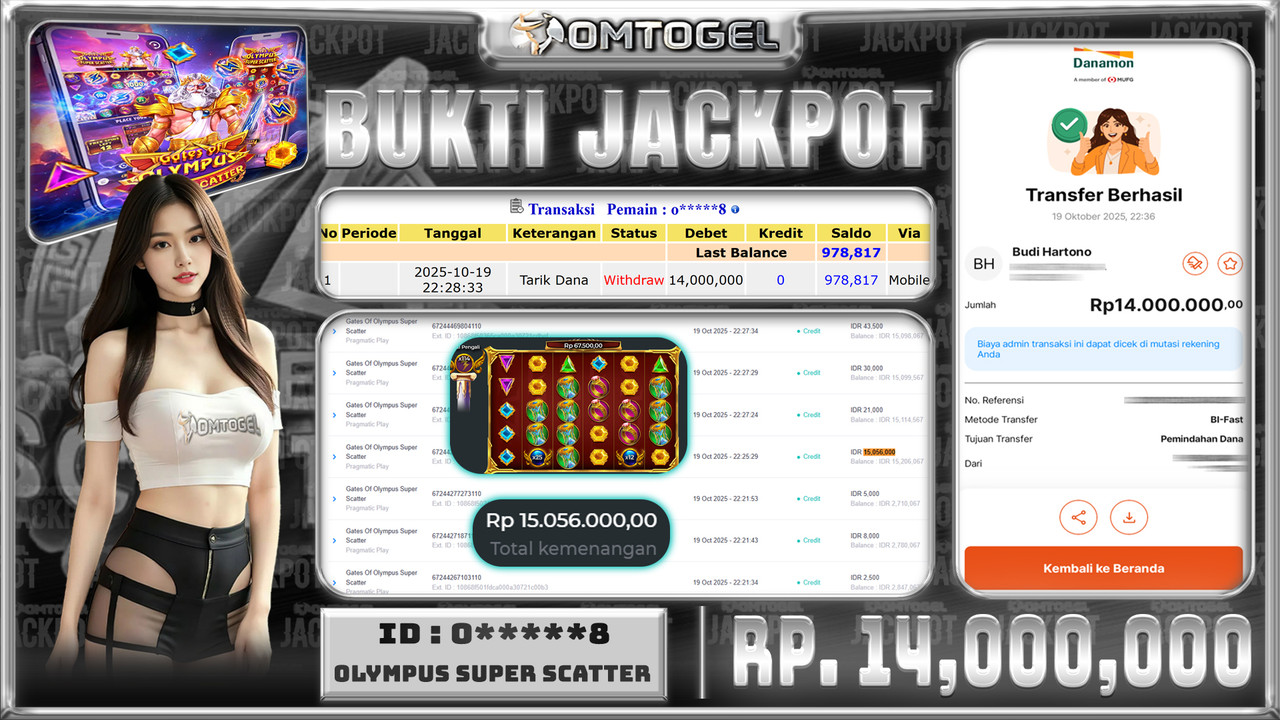 OMTOGEL JACKPOT PRAGMATIC PLAY GATES OF OLYMPUS SUPER SCATTER 14 JUTA DI BAYAR LUNAS ,-