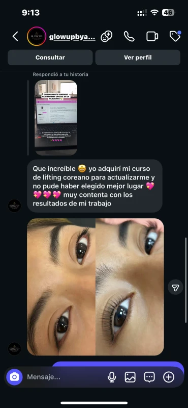 Mensaje de una alumna con resultados de lifting coreano