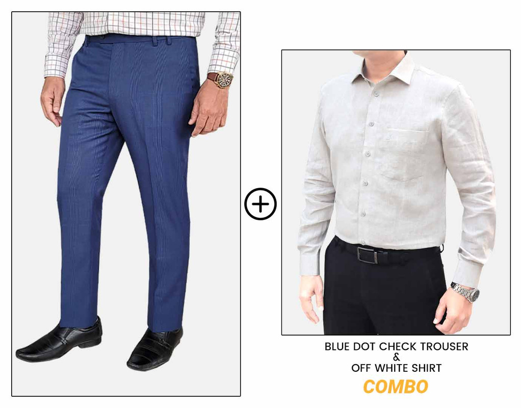 Off White Linen Shirt &  874 Navy Check Trouser Combo Offer