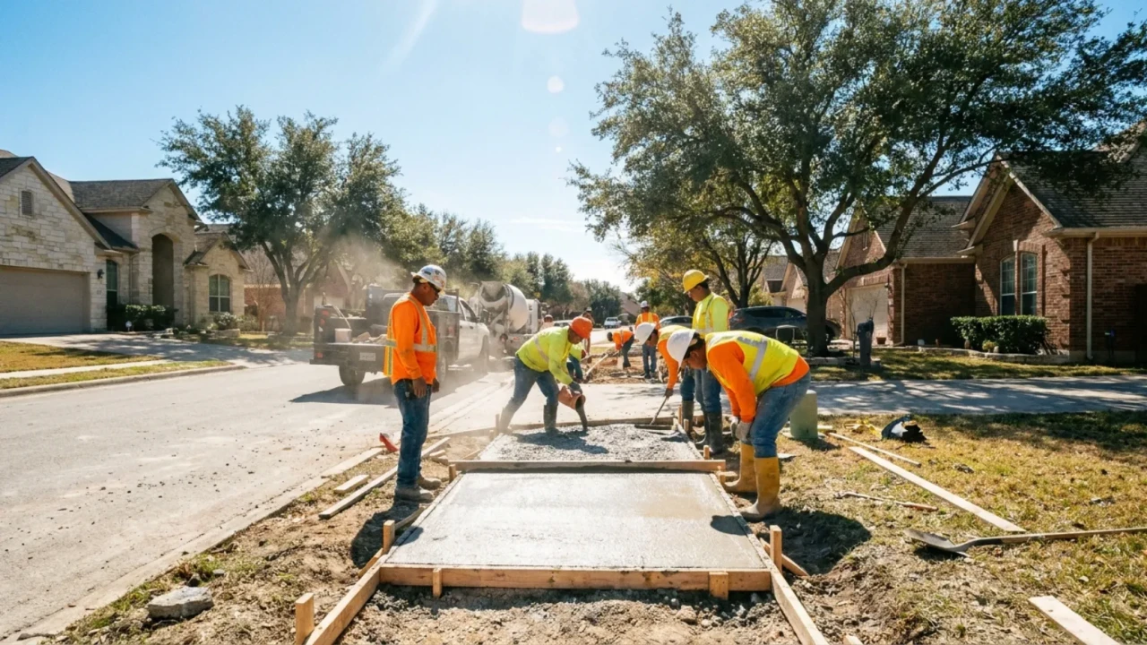 Concrete sidewalk panel installation San Antonio