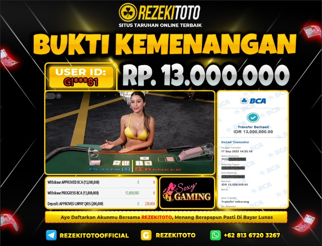 BUKTI KEMENANGAN 17 SEPTEMBER 2025 BACCARAT 13 JUTA 