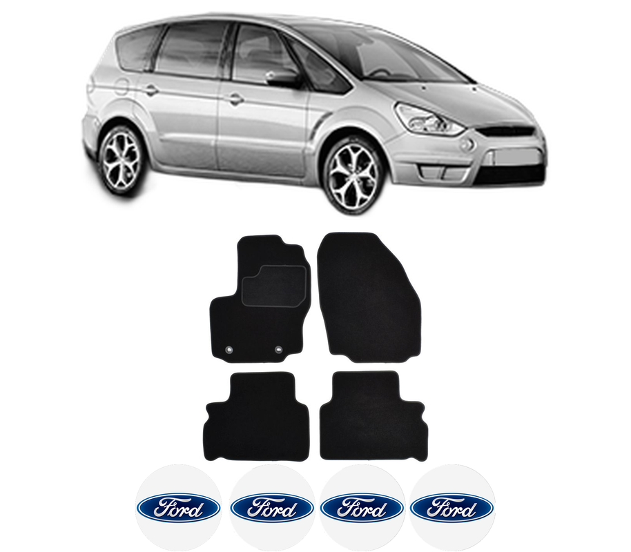 Set Covorase Presuri FORD S-MAX (WA6) din 2006-2014, Auto, Material Textil Mocheta, 4 Stickere auto cu FORD