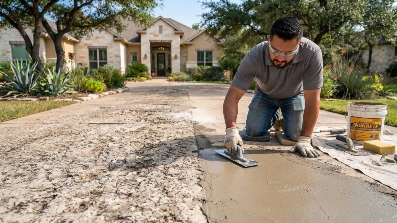 Concrete driveway spalling and surface pitting repair San Antonio