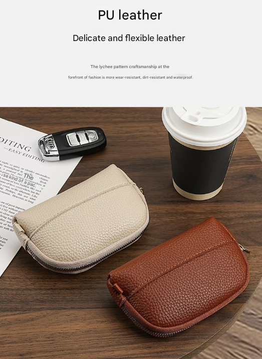3 Pcs Beige Elegant Faux Leather Coin Purse - Mini Zipper Pouch & Compact Card Holder Wallet