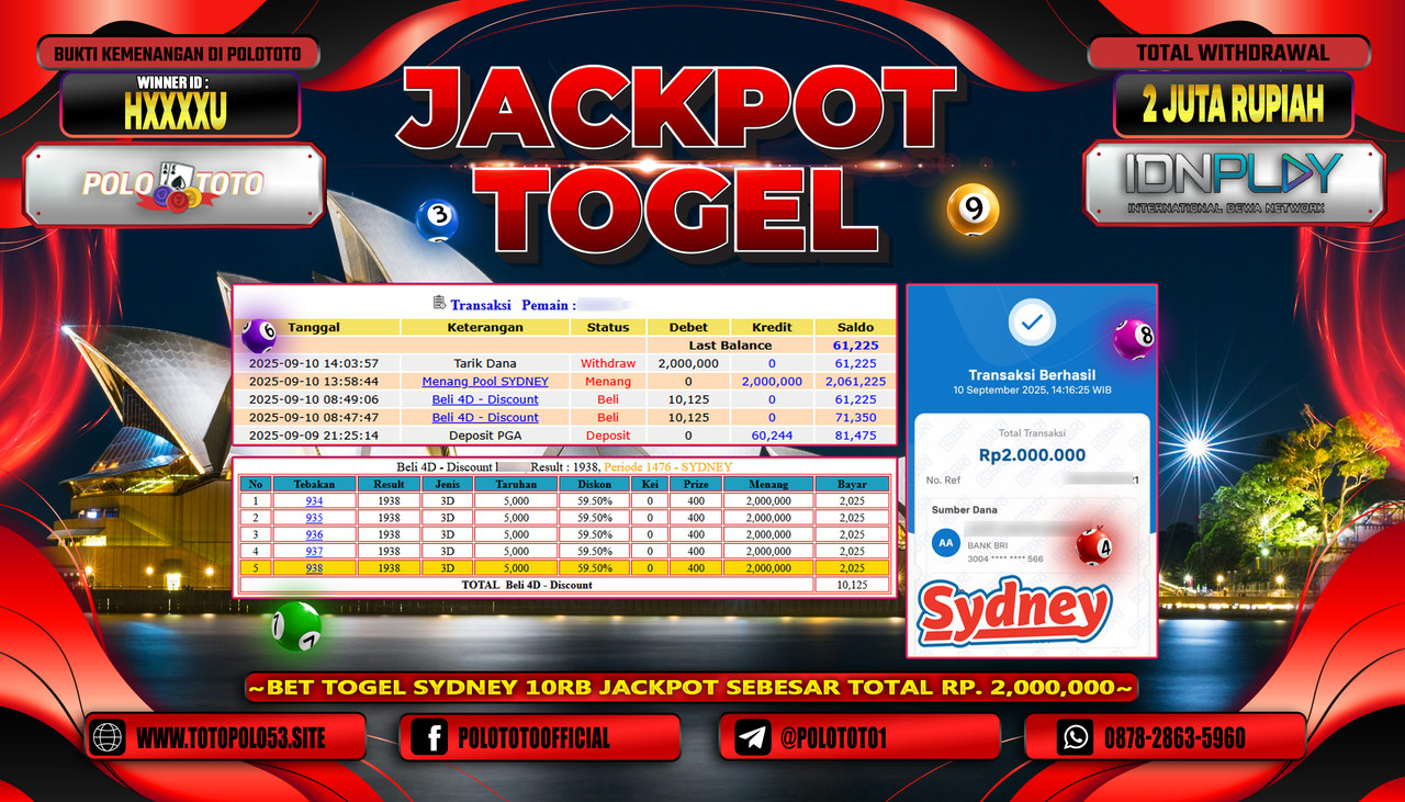 POLOTOTO JACKPOT TOGEL POOL SYDNEY Rp.2.000.000,-LUNAS