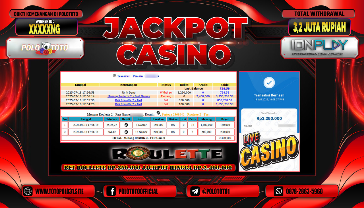 POLOTOTO JACKPOT CASINO ROULETTE 2 - FAST GAMES Rp.3.200.000,- LUNAS