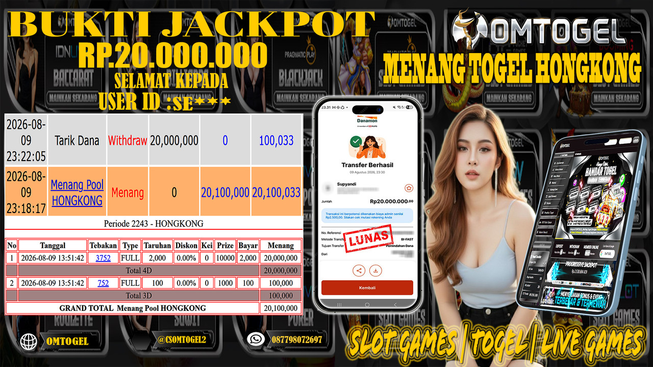 OMTOGEL JACKPOT MENANG TOGEL HONGKONG  Rp,20,000,000,- DIBAYAR LUNAS