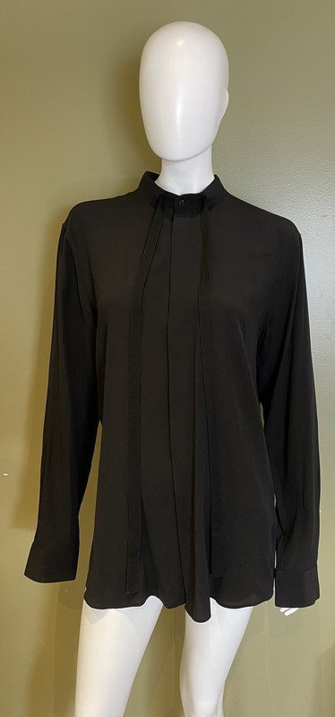 GIVENCHY BLACK LONG SLEEVE BUTTON UP SILK BLOUSE WOMENS 42