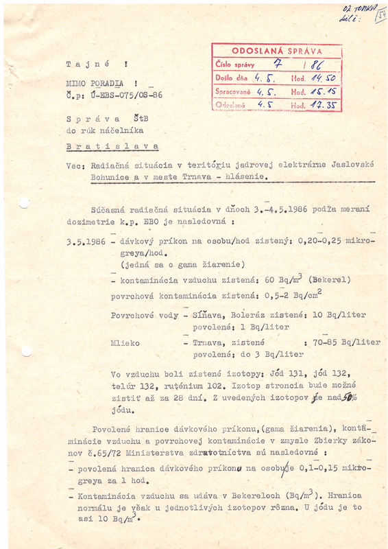 ÚPN: ŠtB o dohre Černobyľa na západnom Slovensku.