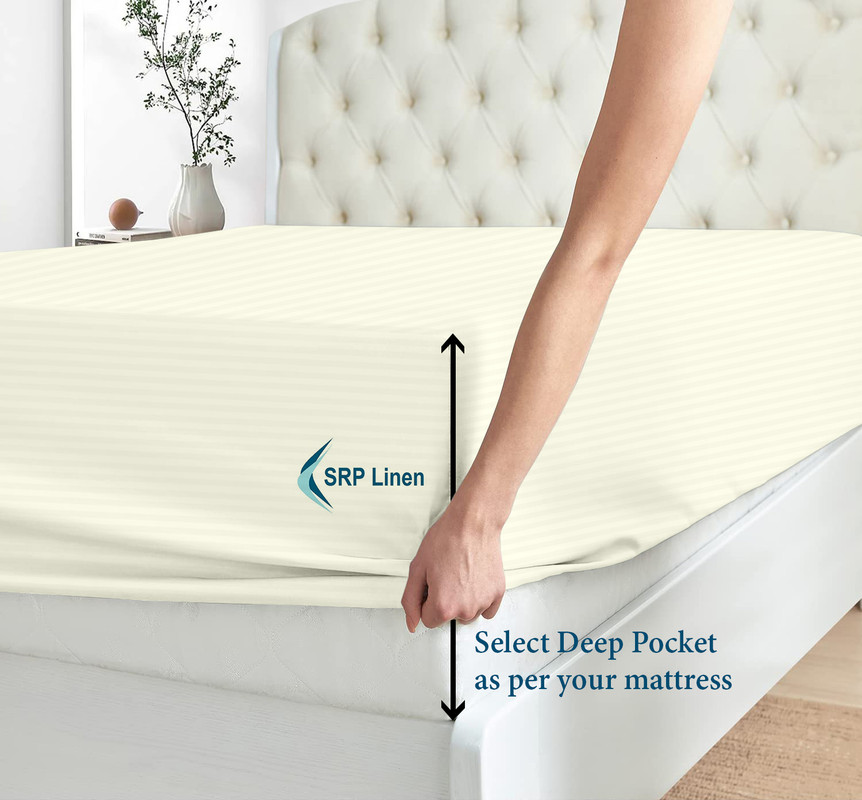 Picture of 800 Thread Count 4 Piece Quality Sheet Set 18 Inch DeepPocket 100% Egyptian Cotton Color Ivory Stripe Size Twin